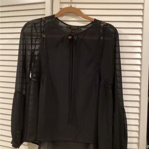 Ovi Black Sheer& Lace  Long Sleeve Top